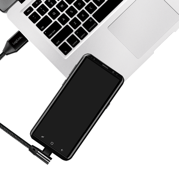 USB-C 90° til USB-A kabel, stof, 1m, sort,