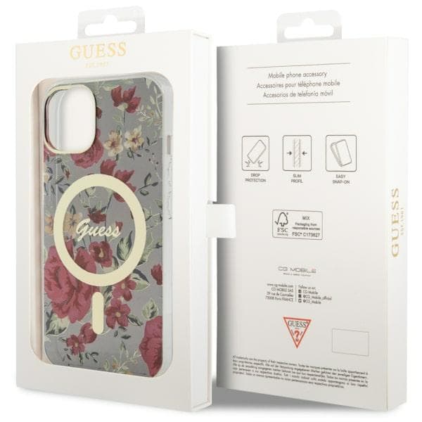 Guess Flower MagSafe-etui til iPhone 14 Plus, grøn/khaki