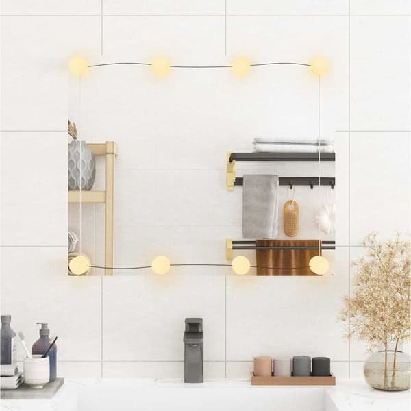 vidaXL Väggspegel med LED, 50x60 cm, Glas, Rektangulär