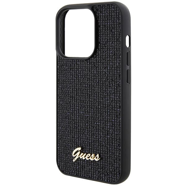 Guess Disco Metal Script -suojakuori iPhone 15 Prolle, musta
