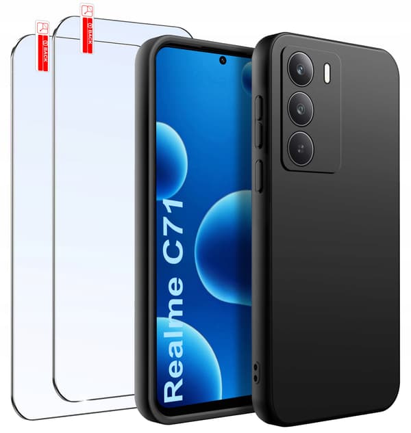 Realme C71 Mat Sort Silikone Cover Sæt 2 Stk. 9H Glas