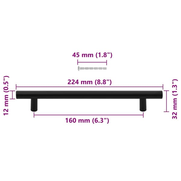 vidaXL skabsgreb 10 stk. sort 160 mm rustfrit stål