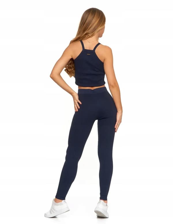 Dameleggings i bomuld med bred elastisk linning, elastisk pasform, MORAJ L NAVY