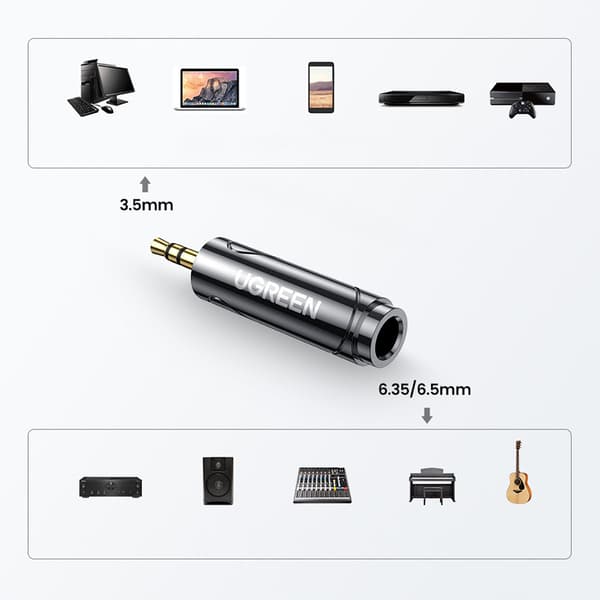 Lydadapter 3,5 mm (han) til 6,35 mm mini-jack (hun) grå