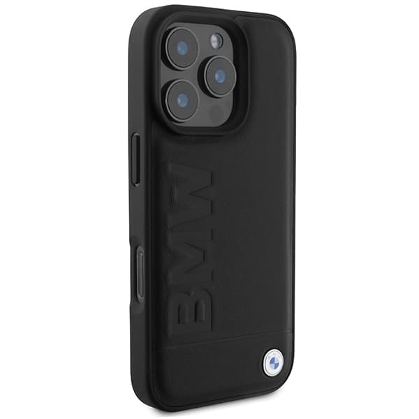 BMW Læder Hot Stamp MagSafe-etui til iPhone 16 Pro, Sort