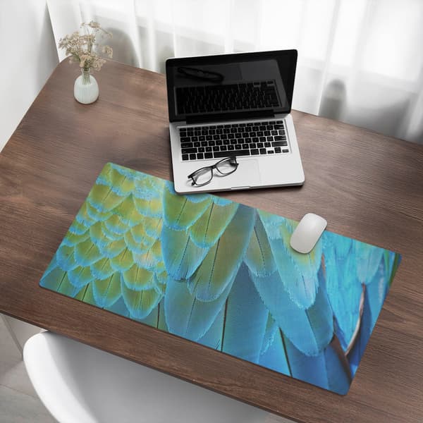 Designer bærbar computerunderlag fuglefjer nærbillede 90x45 cm