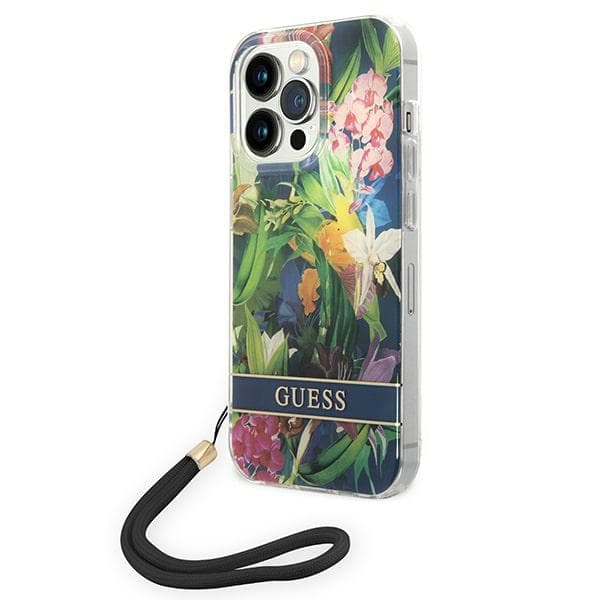 Guess Blomsterrem-etui til iPhone 14 Pro Max, Blå