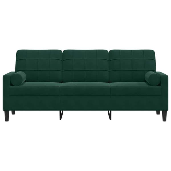 vidaXL 3-sitssoffa med kuddar, mörkgrön, 180 cm, sammet