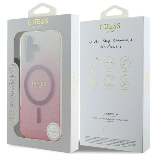 Guess IML Glitter Gradient MagSafe-etui til iPhone 16, lyserød