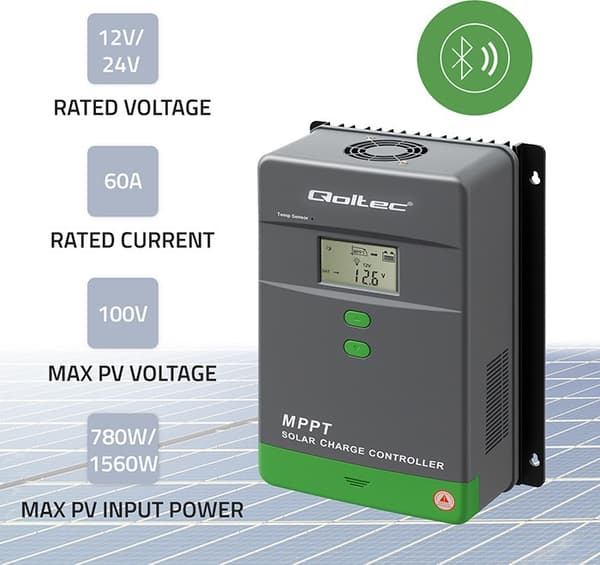 Qoltec MPPT solcelleladeregulator med temperatursensor 60 A 12/24 V