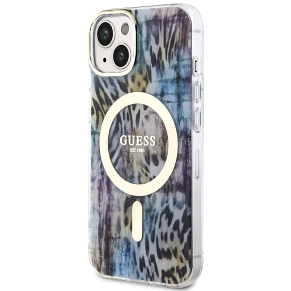 Guess Leopard MagSafe -kotelo iPhone 14:lle, sininen