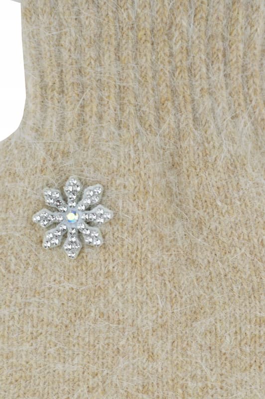 VINTERHANDSKAR stickade ZIRKONBLOMMA beige 21cm V030L