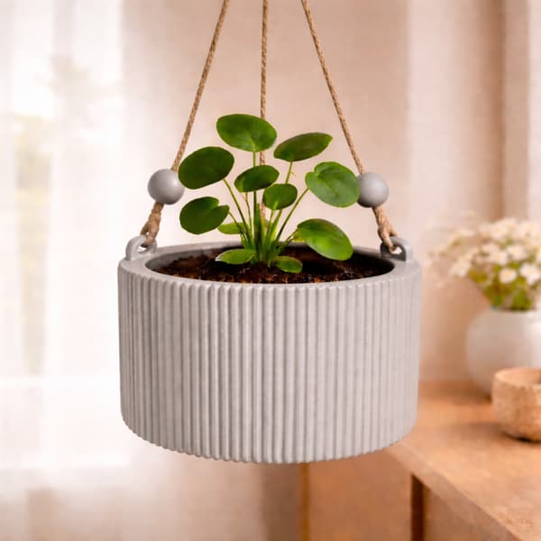 Hängande blomställning, grå, boho, skandinavisk kruka