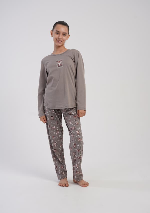 Vienetta flickpyjamas 7/8 128 bomull långärmad och långbyxor