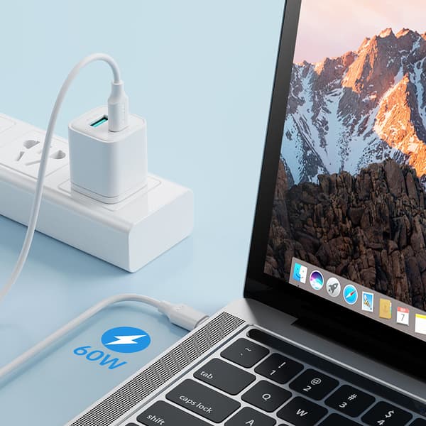 USB-C - USB-C 480Mb/s 60W 1m valkoinen kaapeli