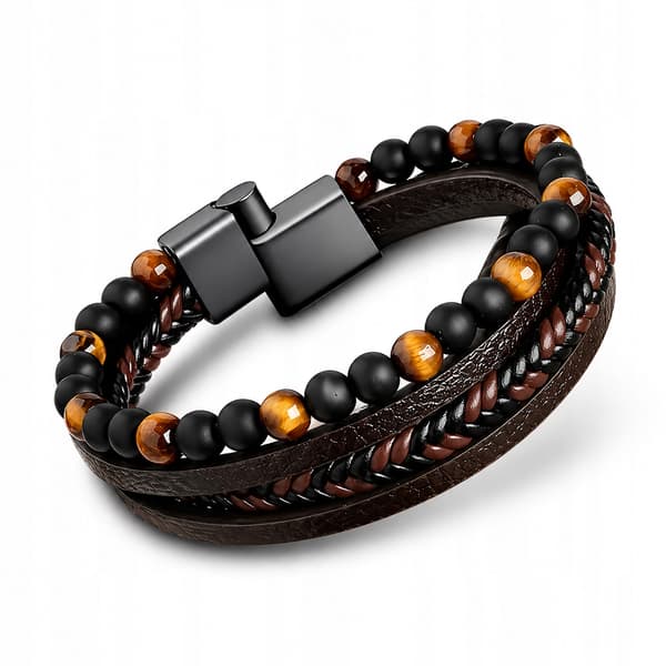HERRLÄDERARMBAND MED PÄRLOR FLÄTAT LÄDER GÅVA TILL MÄN