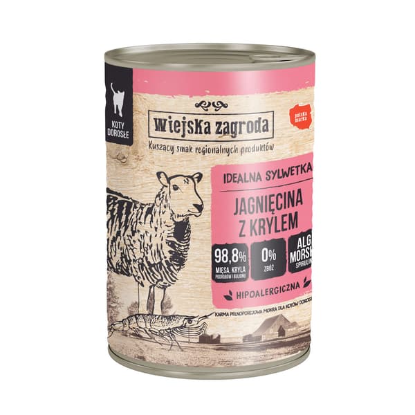 Wiejska Zagroda våd kattefoder Voksen lammekrill 400g