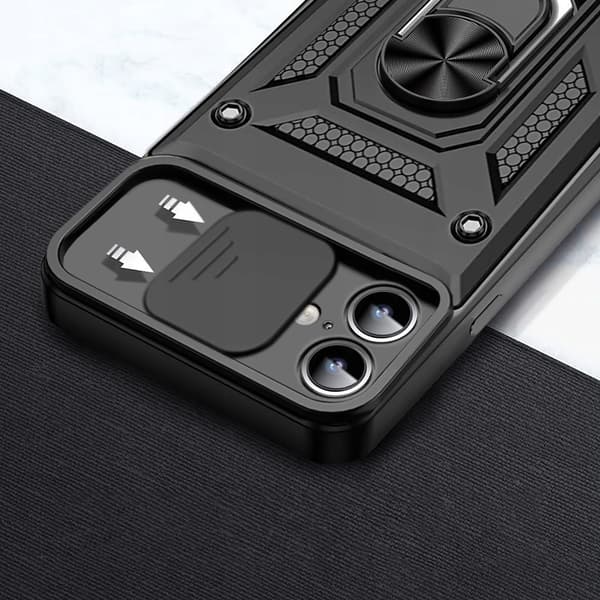 Skal till iPhone 16 Plus Defender kameraskydd med glidring + glas