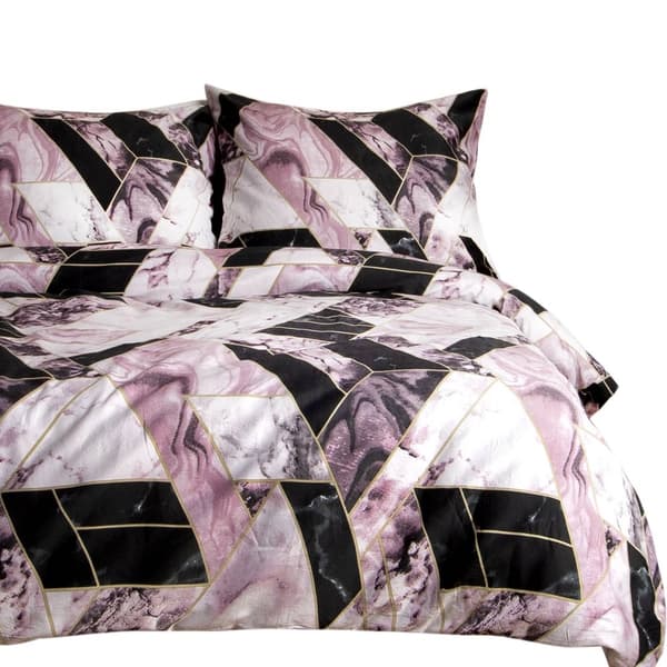 Sengetøj i bomuld 140x200 satin BOMULD sort pink geometrisk marmor