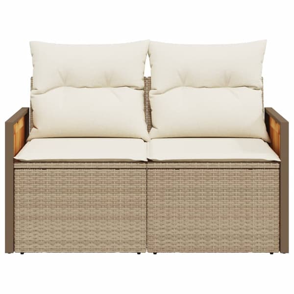 vidaXL Trädgårdssoffa med kuddar, 2-sits, beige, polyrotting