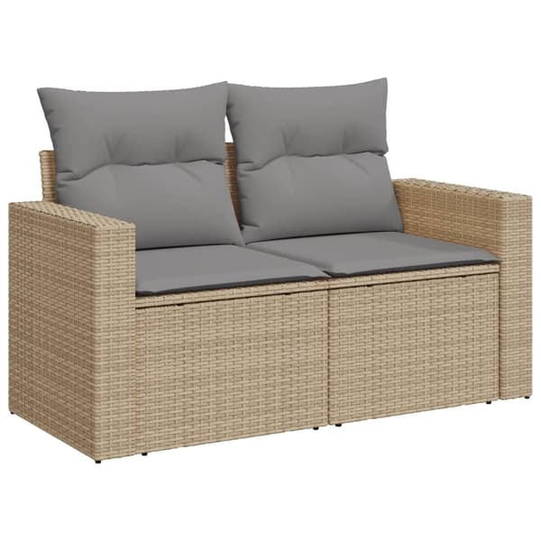 vidaXL Trädgårdssoffa med kuddar, 2-sits, beige, polyrotting