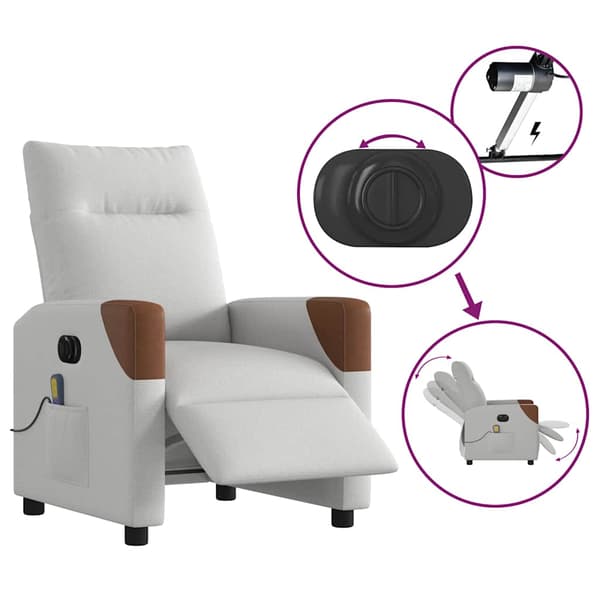 vidaXL elektrisk lænestol med massagefunktion, grå, stof