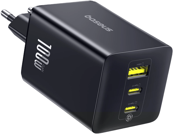 Baseus EnerFill FE11 100W Seinälaturi 2 x USB-C + USB-A Musta