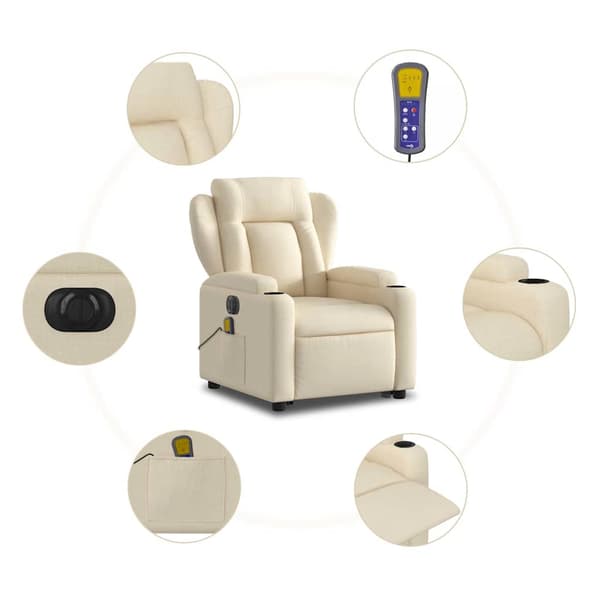 vidaXL Lyftbar massagefåtölj, elektrisk, vilstol, krämfärgad