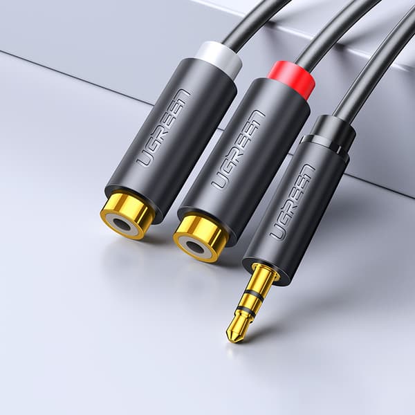 Lydstikadapterkabel 3,5 mm han - 2x RCA hun 0,25m grå