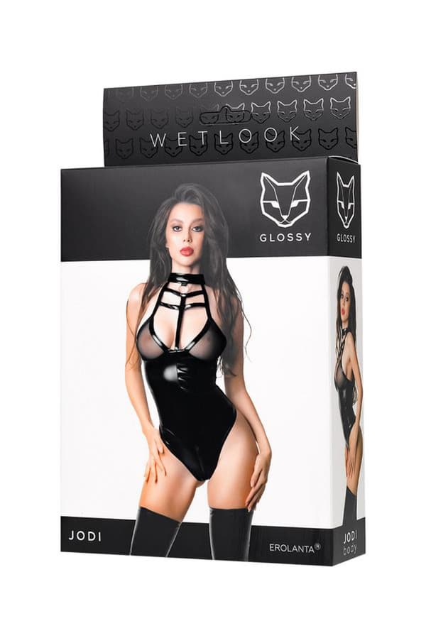 Wetlook bodysuit Jodi - sort XL