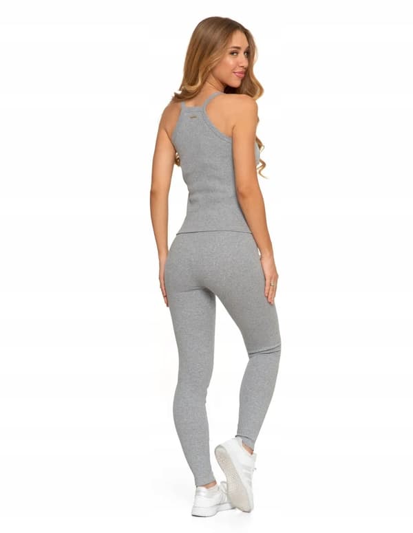 Dameleggings i bomuld med bred elastisk linning, elastisk pasform, MORAJ L GRÅ