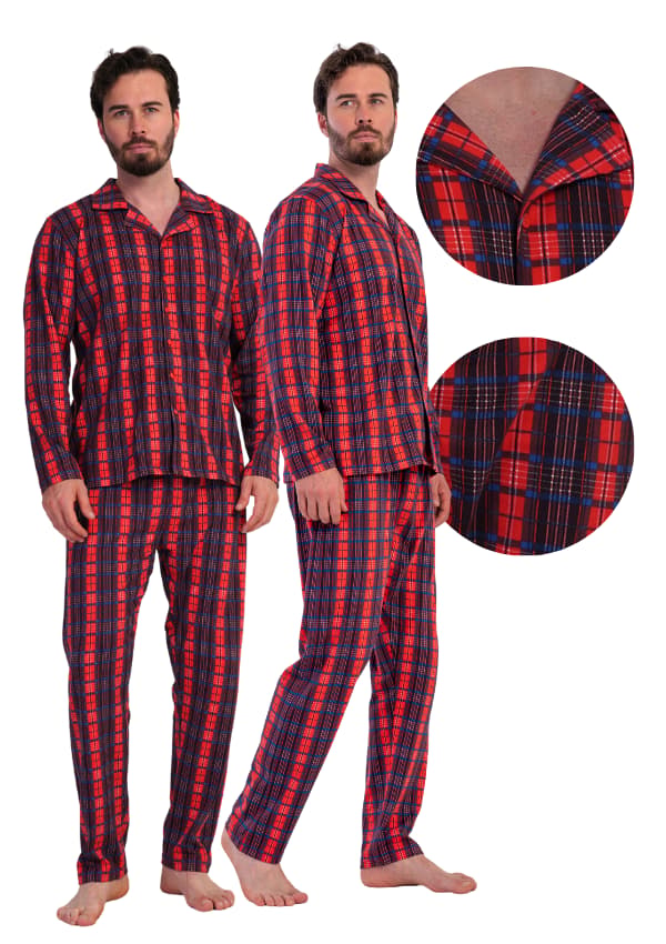 Herrpyjamas i bomull, långärmad, långbyxor, Vienetta M, dragkedja