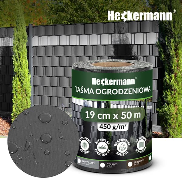 Heckermann Stakettejp 19cm x 50m - Mörkgrå