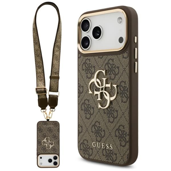 Guess 4G Big 4G Classic Logo BigStrap Metalknapper Etui til iPhone 17 Pro Max Brun