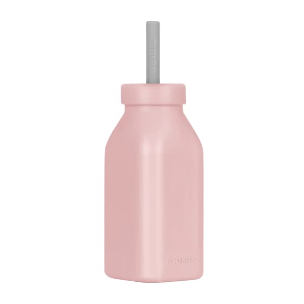 Silikonmugg för barn med sugrör och lock 200 ml 6m+ rosa