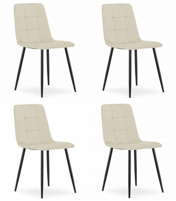 KARA stol - lys beige fløjl / sorte ben x 4