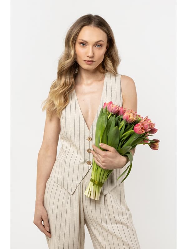 Hørvest med fine striber - beige S