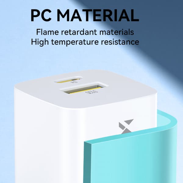 GaN QC3.0 USB-A USB-C PD 33W Vægoplader Hvid
