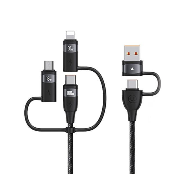USAMS U85 6-i-1-kabel 2xUSB-C til USB-A til Micro-USB til Lightning 1,2m 100W PD hurtigopladning sort