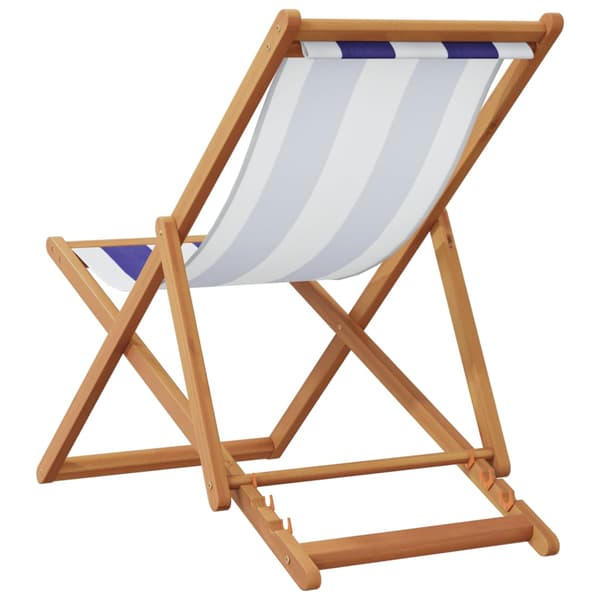 vidaXL foldbar strandstol blå og hvid eukalyptus og stof
