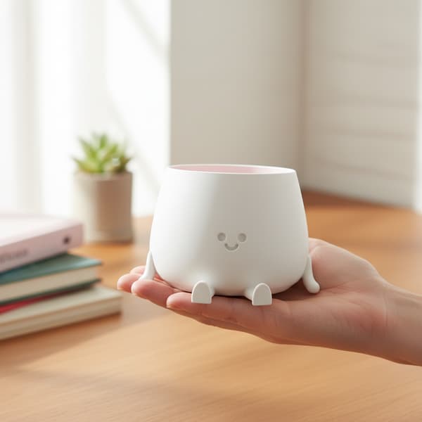 Dekorativ urtepotte med smil, hvid, til planter, moderne design