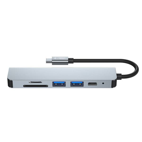 6-i-1 HUB USB-C til USB-A USB-C HDMI Micro SD / TF / SD Splitter - Grå