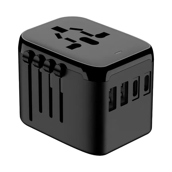 Universal rejseadapter USB-A x2/USB-C x2 til opladning, sort