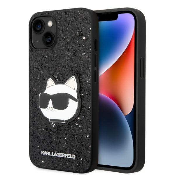 Karl Lagerfeld Glitter Choupette Patch-etui til iPhone 14 Plus, sort