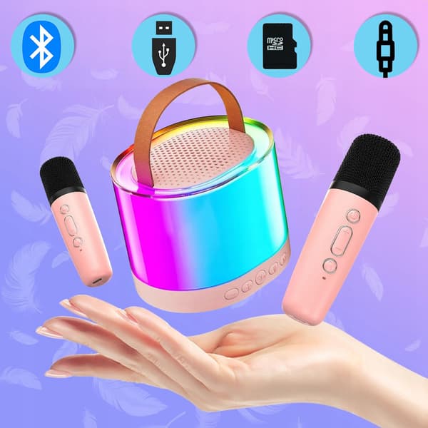 [paczb] Karaoke-set Högtalare 2 Mikrofoner Bluetooth USB SD Mini Jack Z3344
