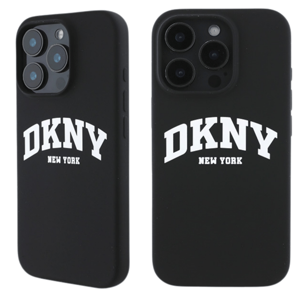 DKNY Liquid Silicone White Printed Logo MagSafe-etui til iPhone 14 Pro Max, sort