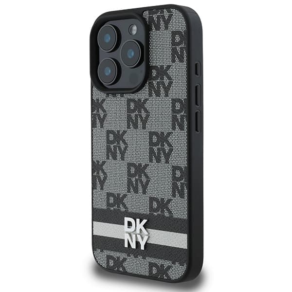 DKNY DKHCP16LPCPTSSK iPhone 16 Pro 6,3" sort/sort hårdt cover med ternet mønster og trykte striber