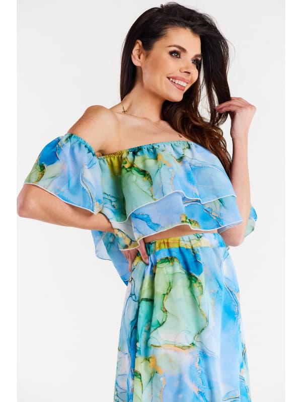Chiffonbluse med havbølgeprint, S/M