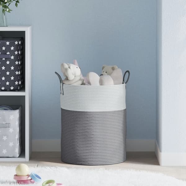 vidaXL Förvaringskorg grå och vit Ø38x46 cm bomull