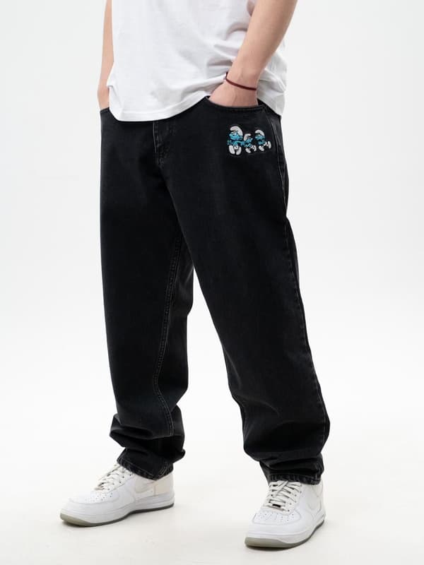 Herre Baggy Jeans Sorte Smurfs Gargamel Pocket M